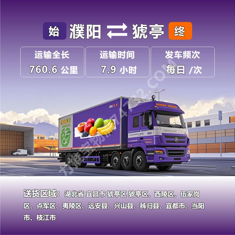 河南省濮阳市至湖北省宜昌市猇亭区有多远?冷冻运输专线