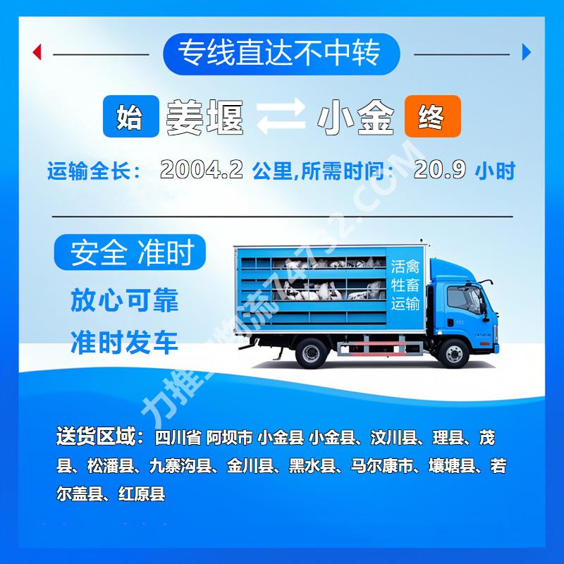 江苏省泰州市姜堰区至四川省阿坝市小金县牲畜托运雏鸭运输